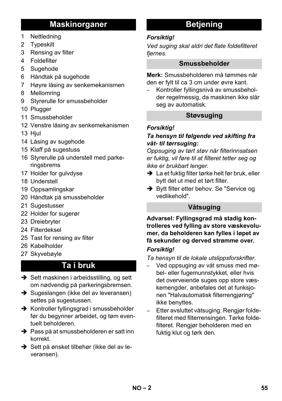 Maskinorganer ta i bruk betjening | Karcher IVC 60-24-2 Ap User Manual | Page 55 / 172