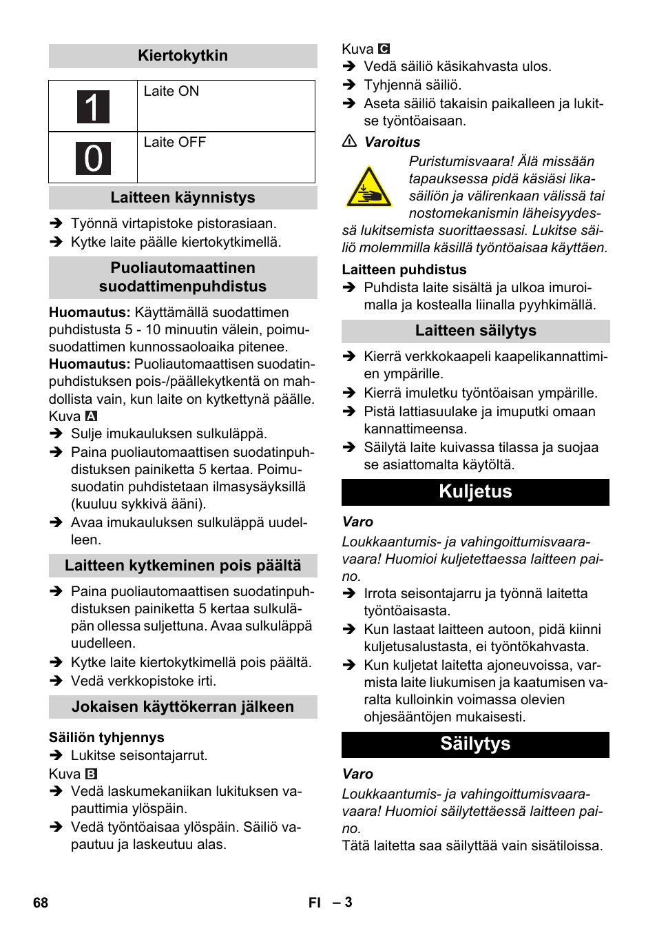 Kuljetus säilytys | Karcher IVC 60-24-2 Ap User Manual | Page 68 / 172