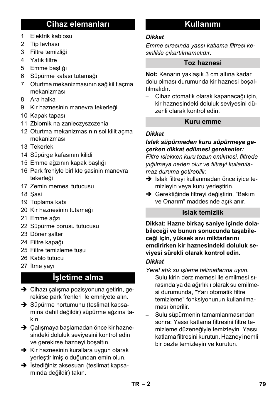 Cihaz elemanları işletime alma kullanımı | Karcher IVC 60-24-2 Ap User Manual | Page 79 / 172