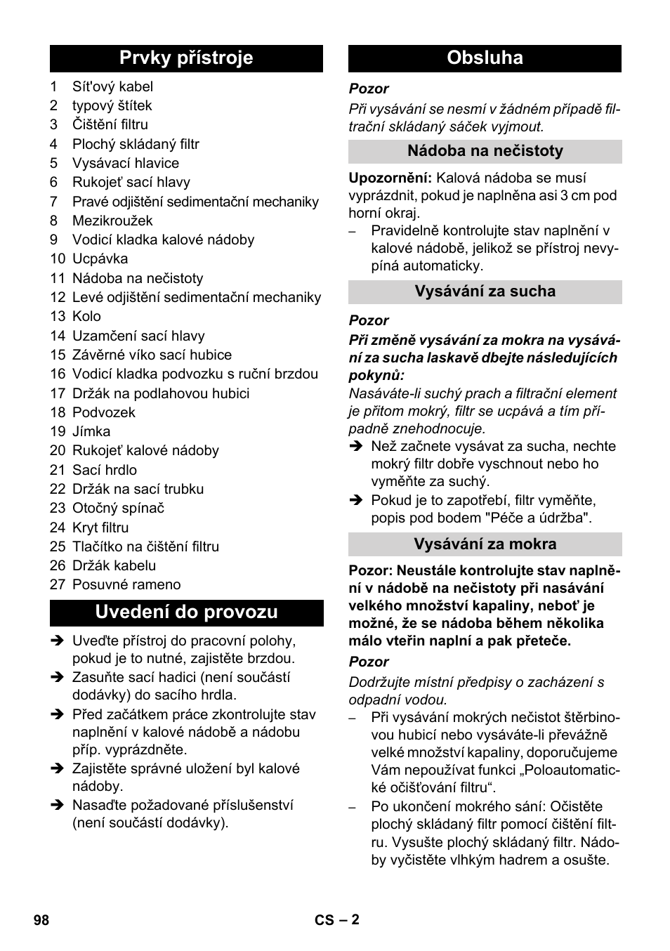 Prvky přístroje uvedení do provozu obsluha | Karcher IVC 60-24-2 Ap User Manual | Page 98 / 172