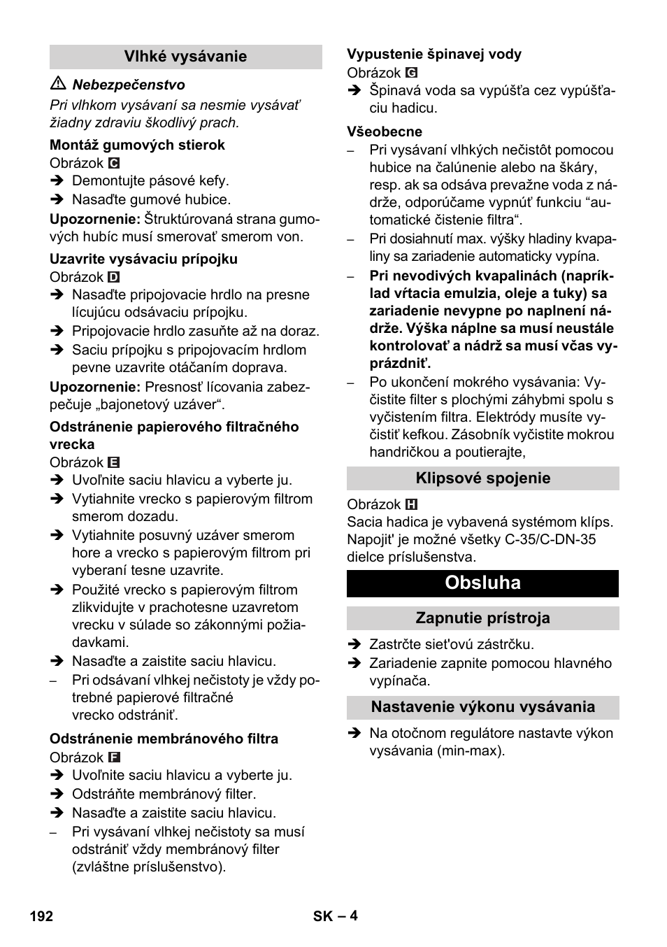 Obsluha | Karcher NT 55-1 Tact Te M User Manual | Page 192 / 272