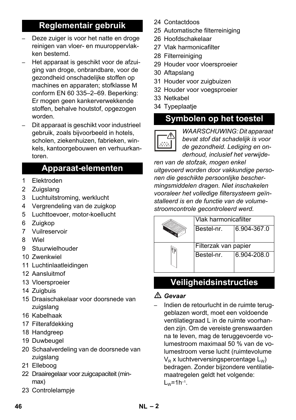 Veiligheidsinstructies | Karcher NT 55-1 Tact Te M User Manual | Page 46 / 272