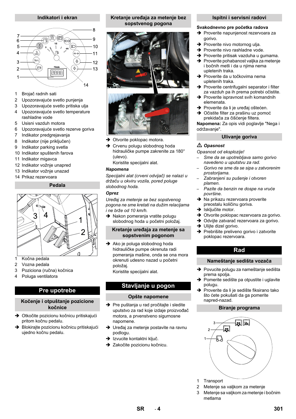 Pre upotrebe, Stavljanje u pogon | Karcher KM 150-500 D 4-r�drig User Manual | Page 301 / 420