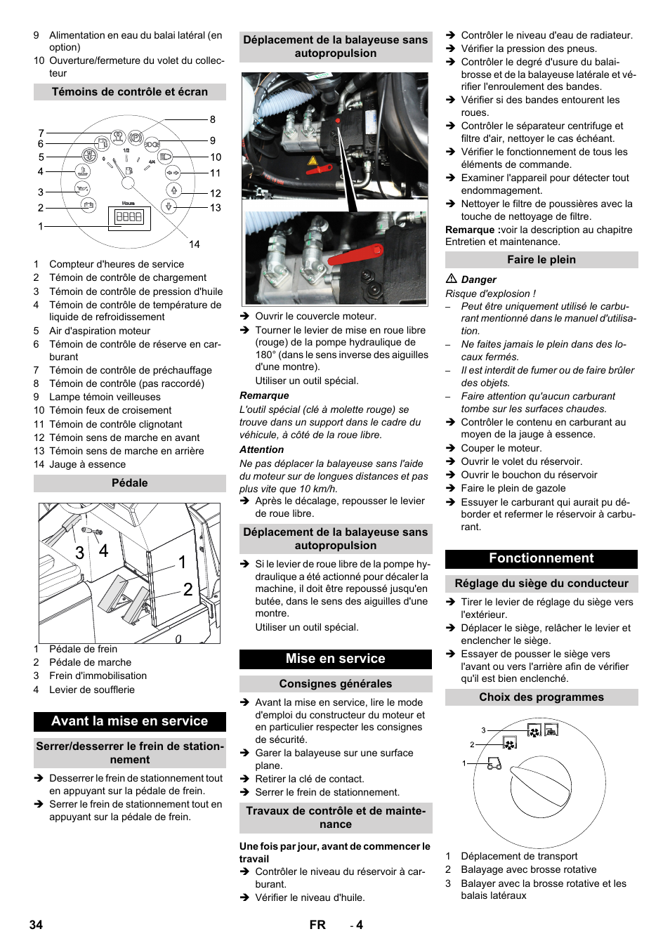 Avant la mise en service, Mise en service, Fonctionnement | Karcher KM 150-500 D 4-r�drig User Manual | Page 34 / 420