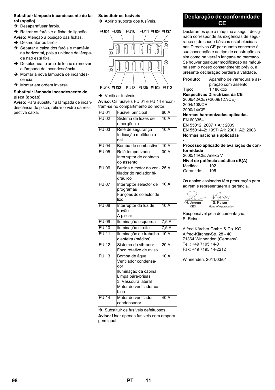 Declaração de conformidade ce | Karcher KM 150-500 D 4-r�drig User Manual | Page 98 / 420