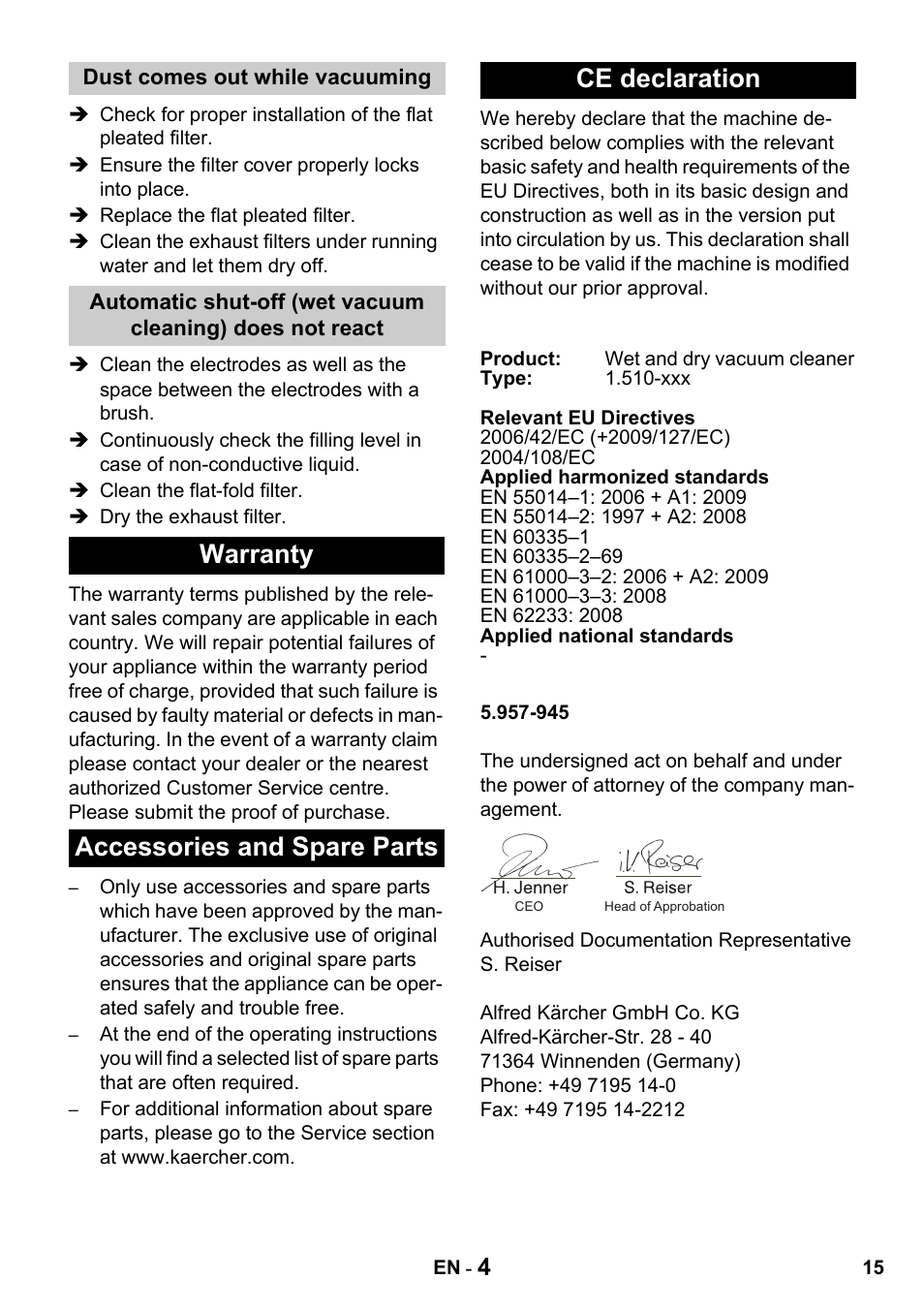 Karcher NT 14-1 Classic User Manual | Page 15 / 164
