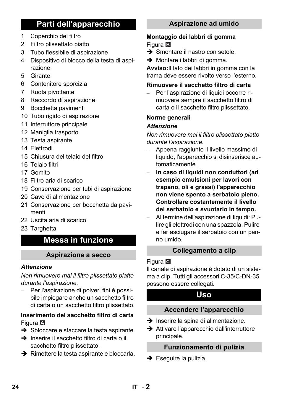 Parti dell'apparecchio messa in funzione | Karcher NT 14-1 Classic User Manual | Page 24 / 164