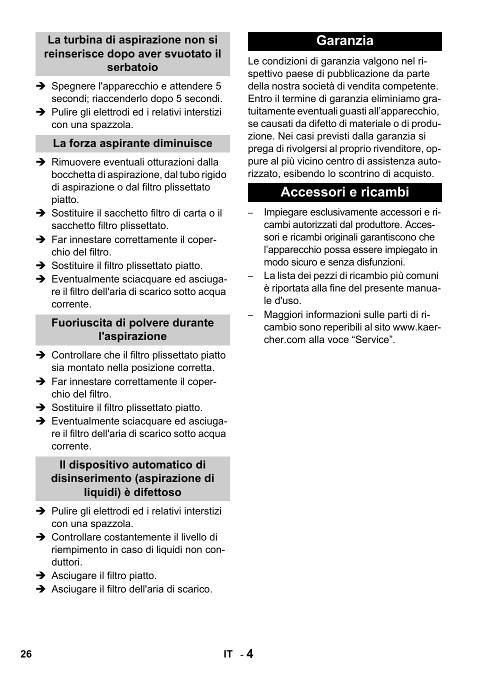 Garanzia accessori e ricambi | Karcher NT 14-1 Classic User Manual | Page 26 / 164