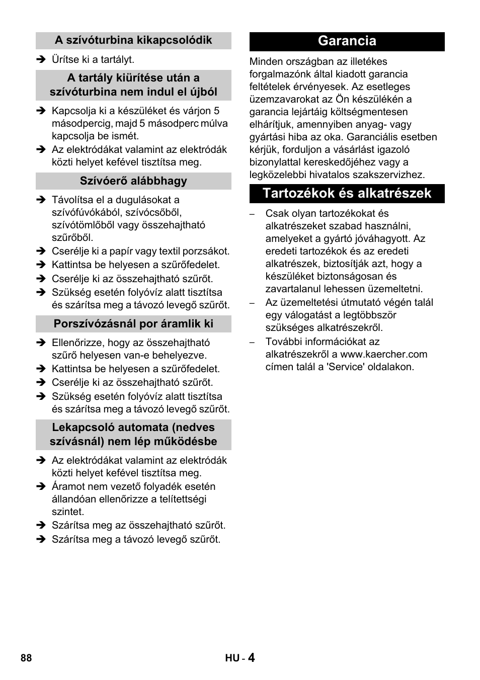 Garancia tartozékok és alkatrészek | Karcher NT 14-1 Classic User Manual | Page 88 / 164