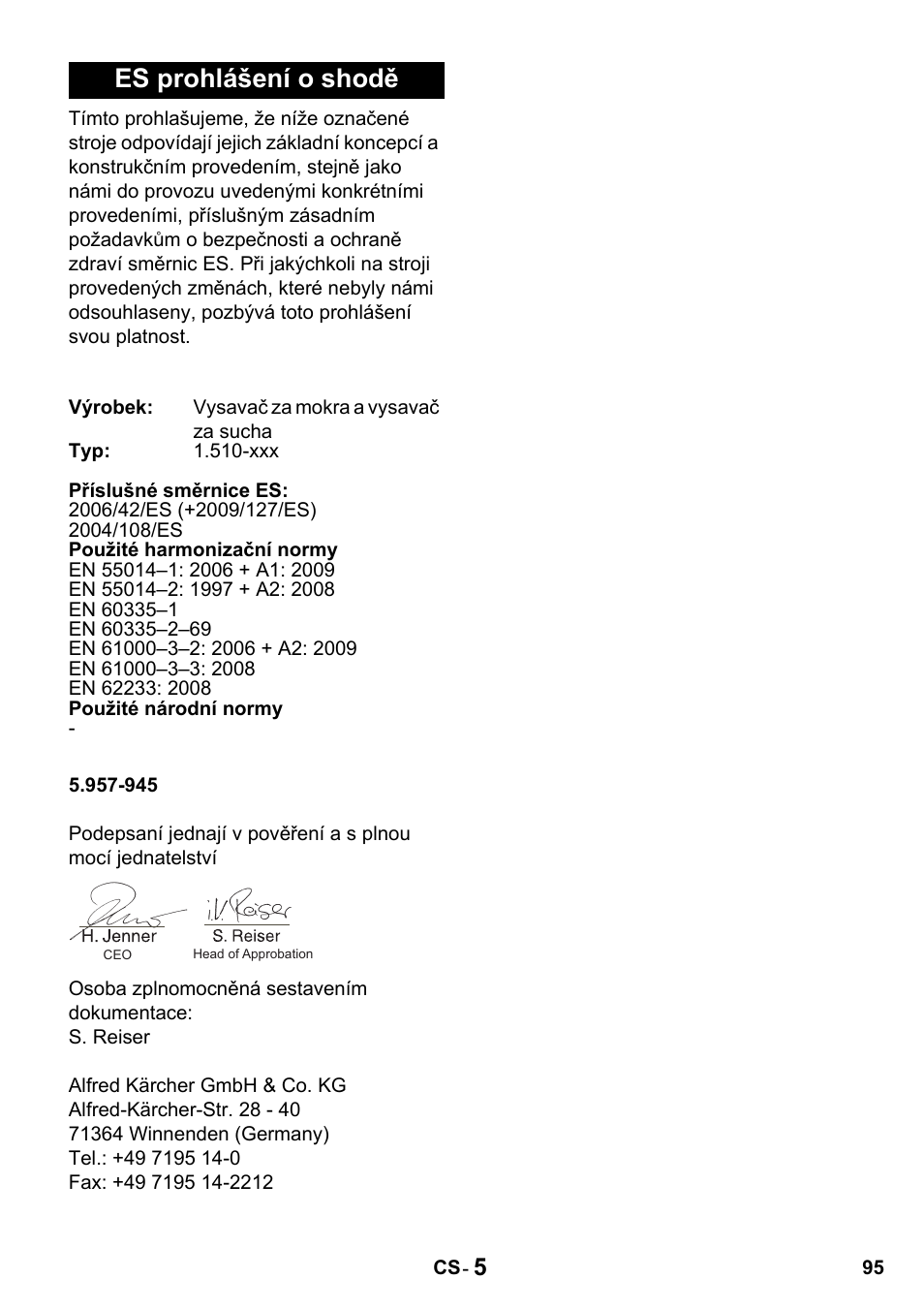 Es prohlášení o shodě | Karcher NT 14-1 Classic User Manual | Page 95 / 164