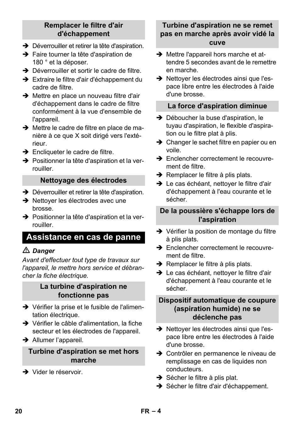 Assistance en cas de panne | Karcher NT 14-1 Ap User Manual | Page 20 / 168