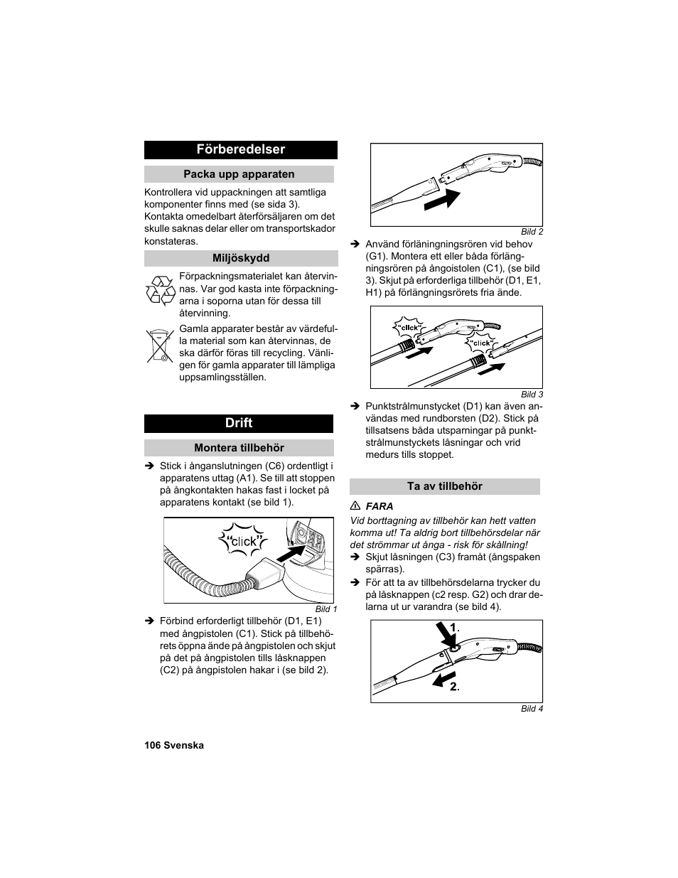 Förberedelser, Drift | Karcher HDC advanced User Manual | Page 106 / 302