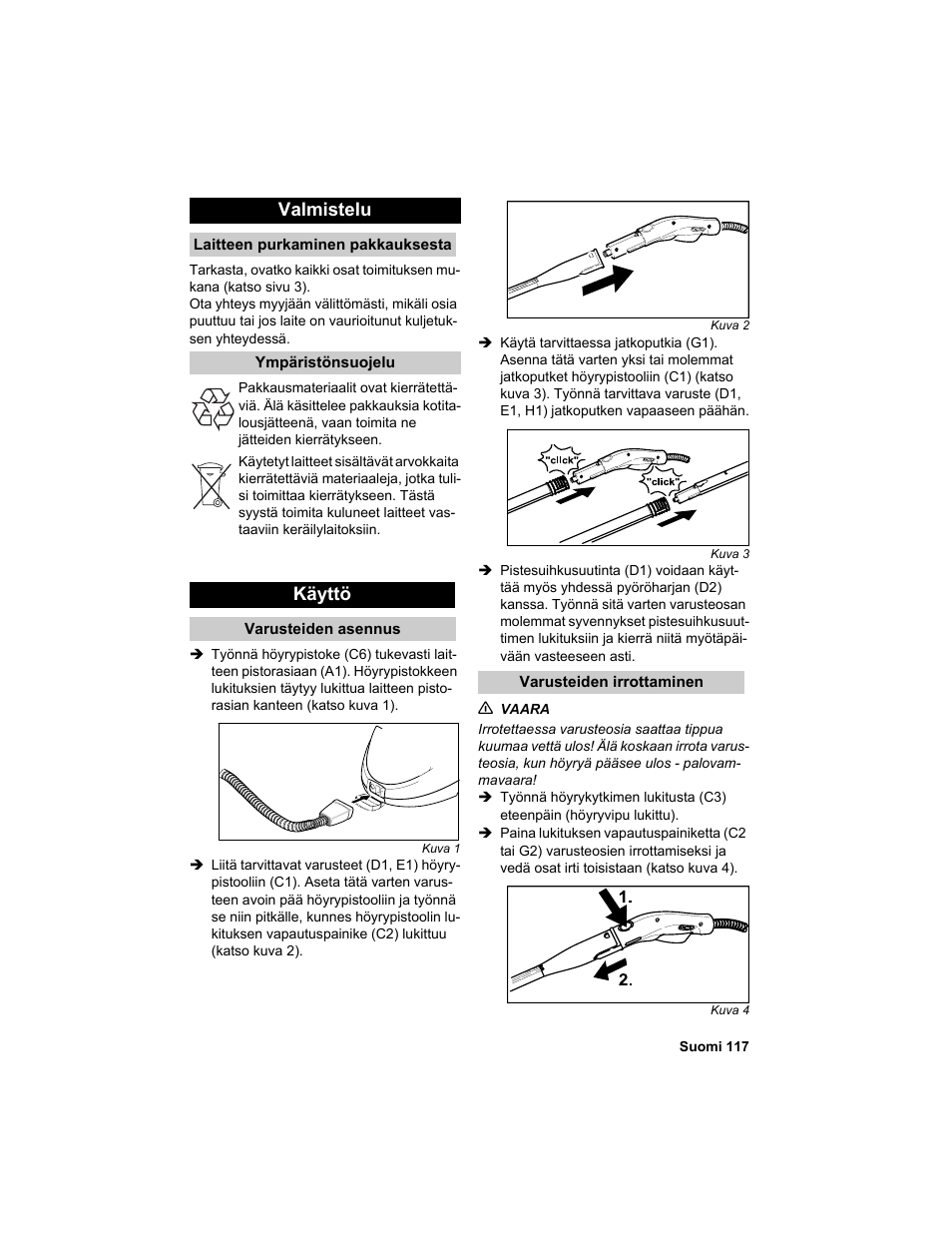 Valmistelu, Käyttö | Karcher HDC advanced User Manual | Page 117 / 302