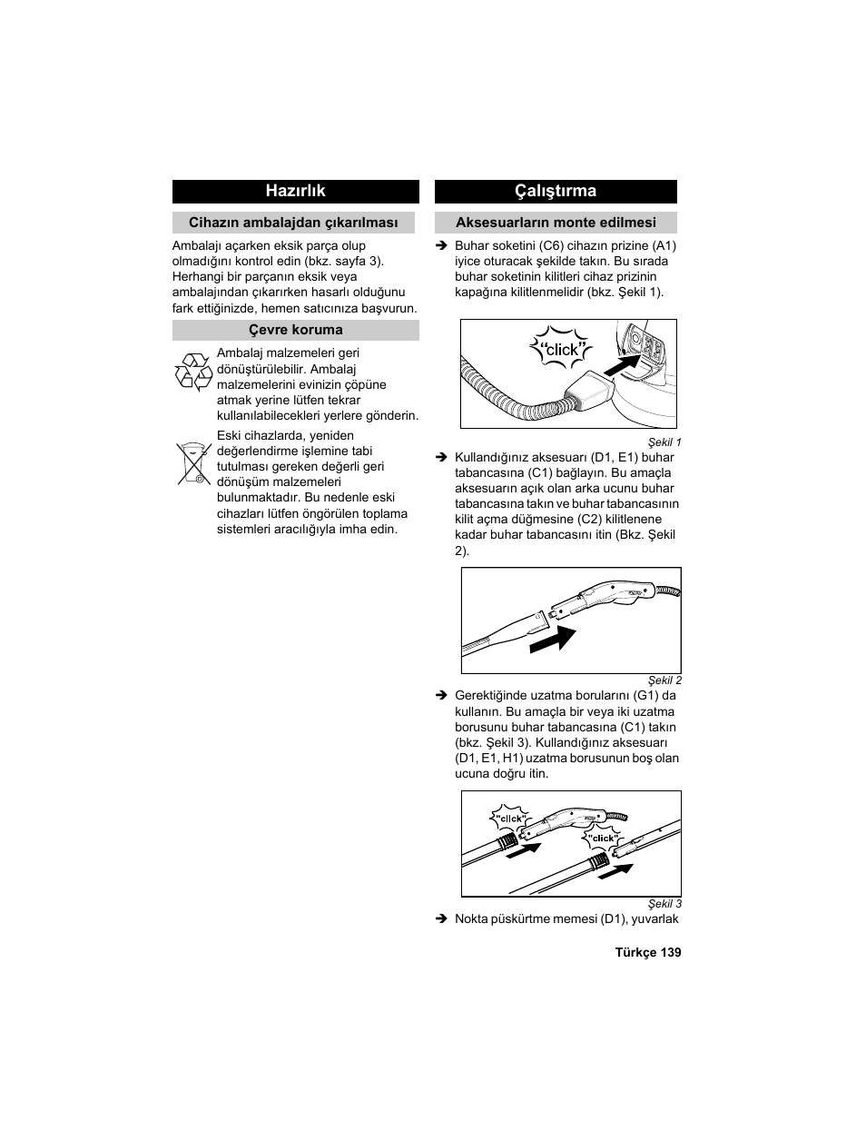 Hazırlık, Çalıştırma | Karcher HDC advanced User Manual | Page 139 / 302