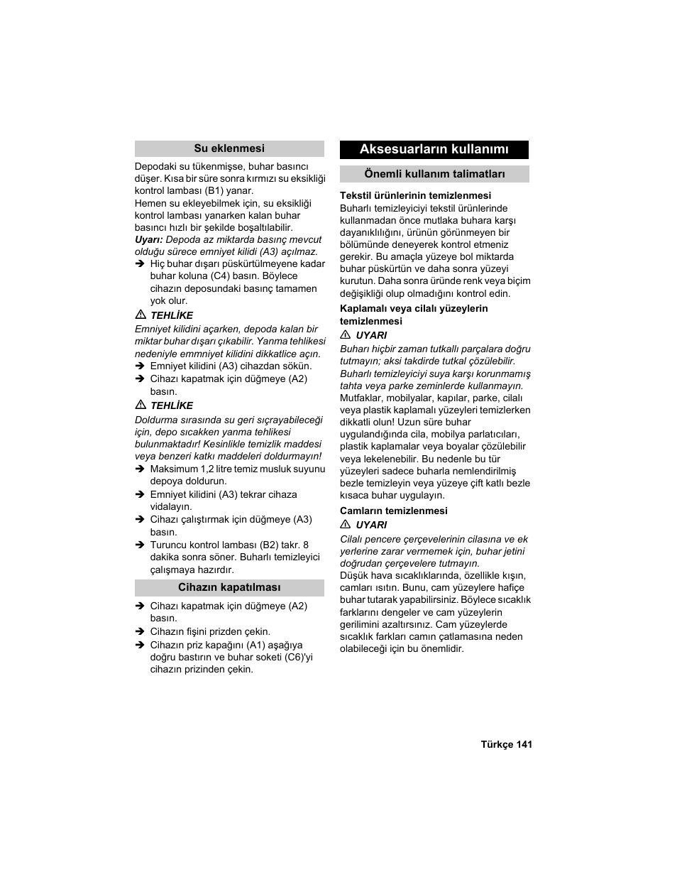 Aksesuarların kullanımı | Karcher HDC advanced User Manual | Page 141 / 302