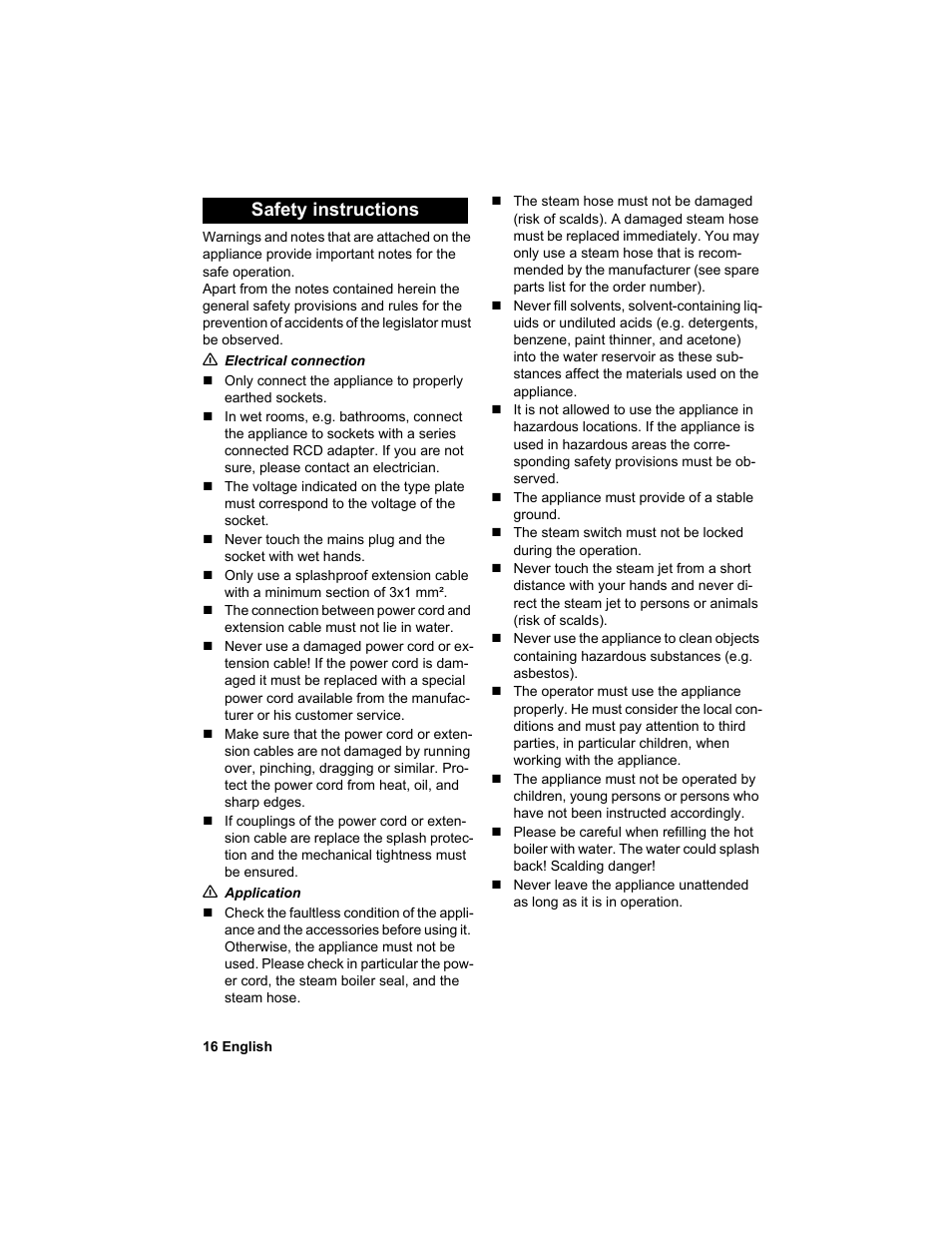 Safety instructions | Karcher HDC advanced User Manual | Page 16 / 302