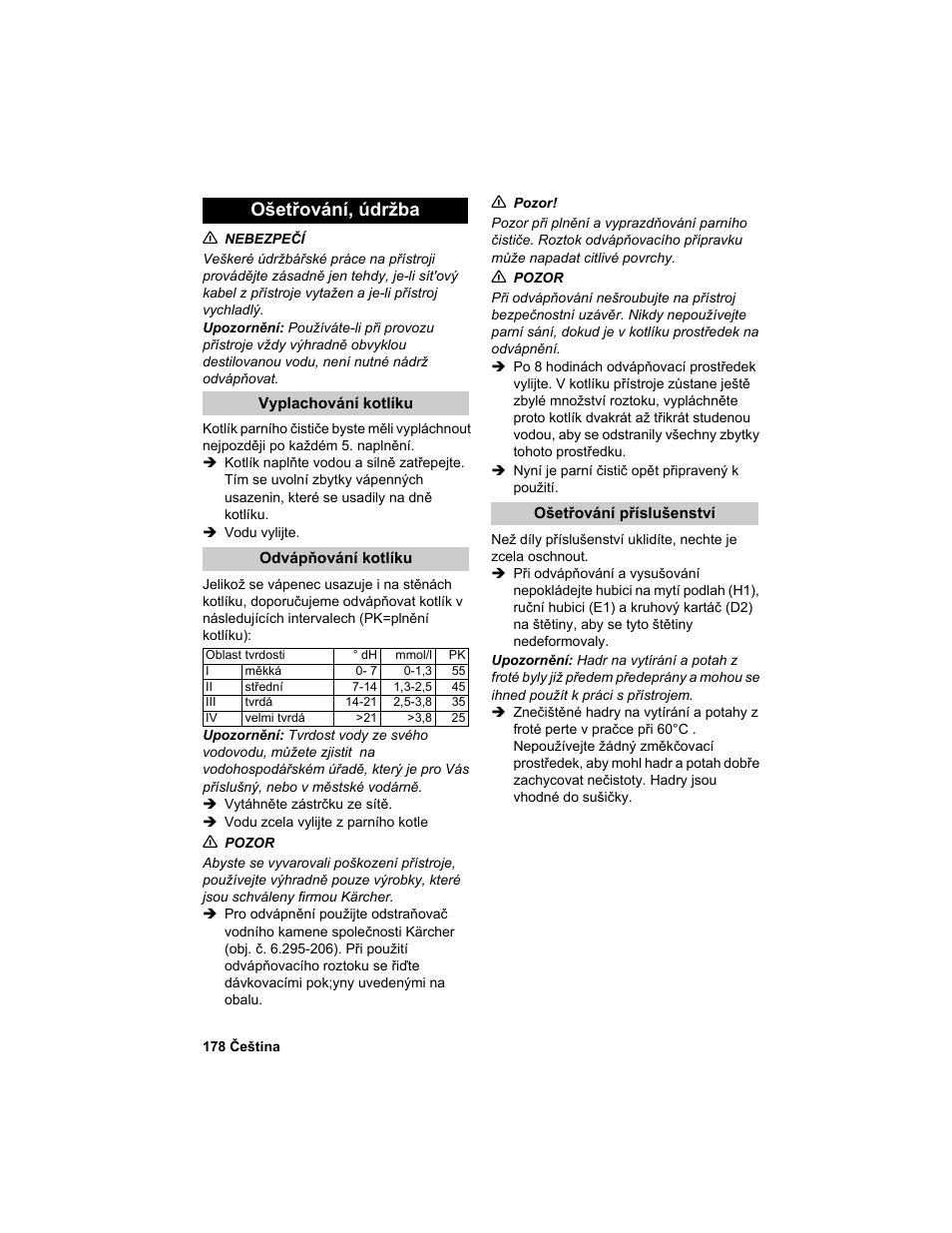 Ošetřování, údržba | Karcher HDC advanced User Manual | Page 178 / 302
