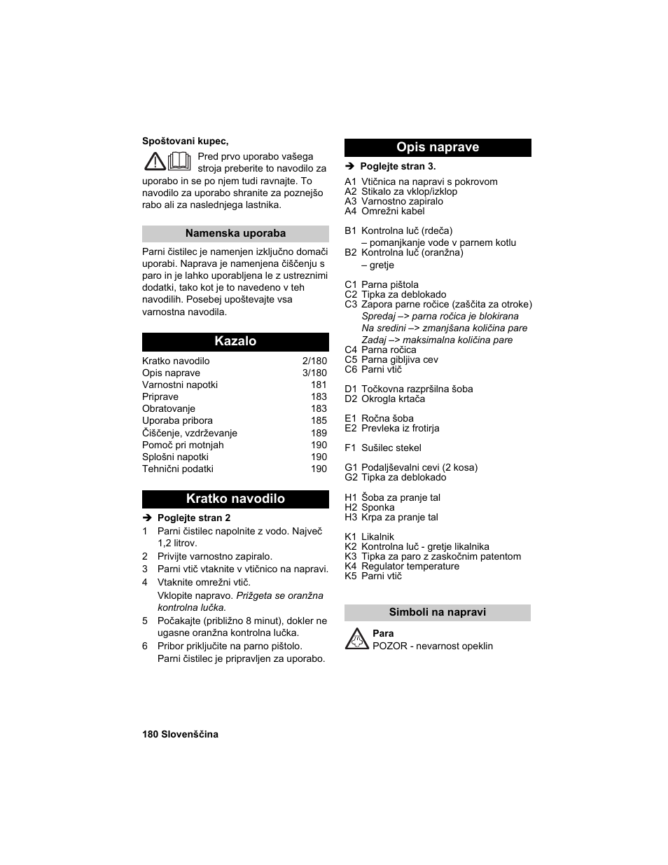 Kazalo kratko navodilo opis naprave | Karcher HDC advanced User Manual | Page 180 / 302