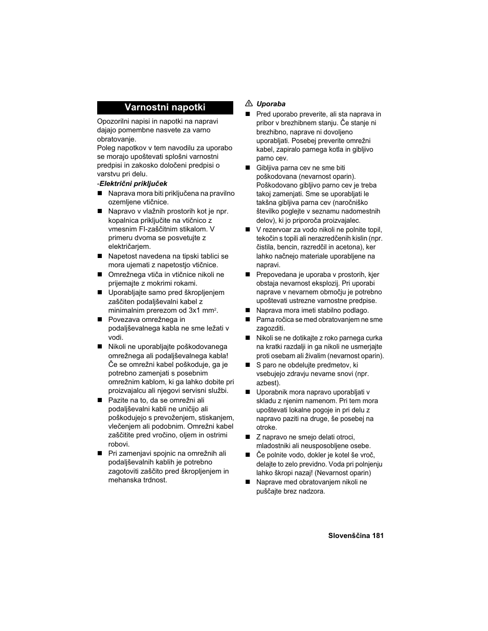 Varnostni napotki | Karcher HDC advanced User Manual | Page 181 / 302