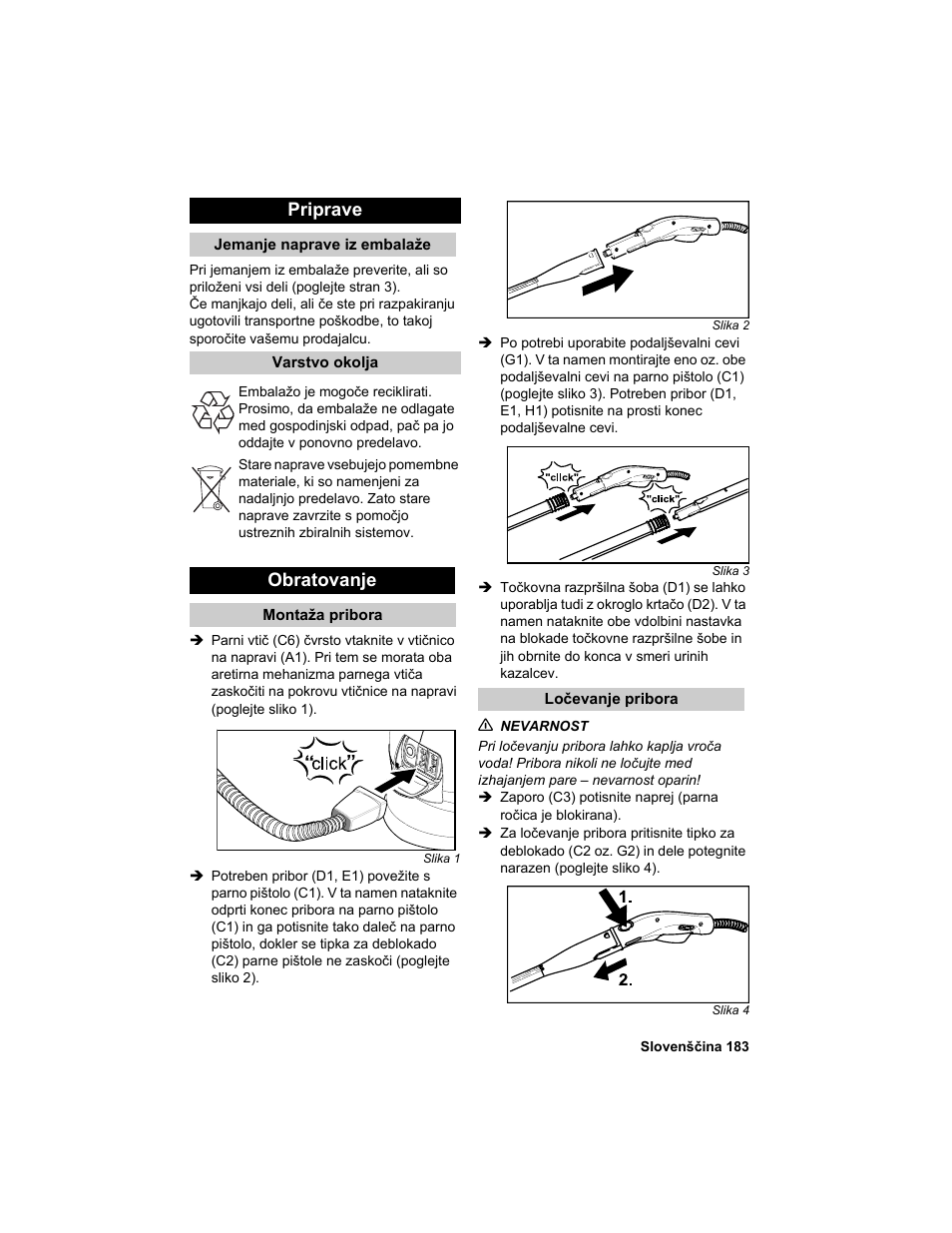 Priprave, Obratovanje | Karcher HDC advanced User Manual | Page 183 / 302