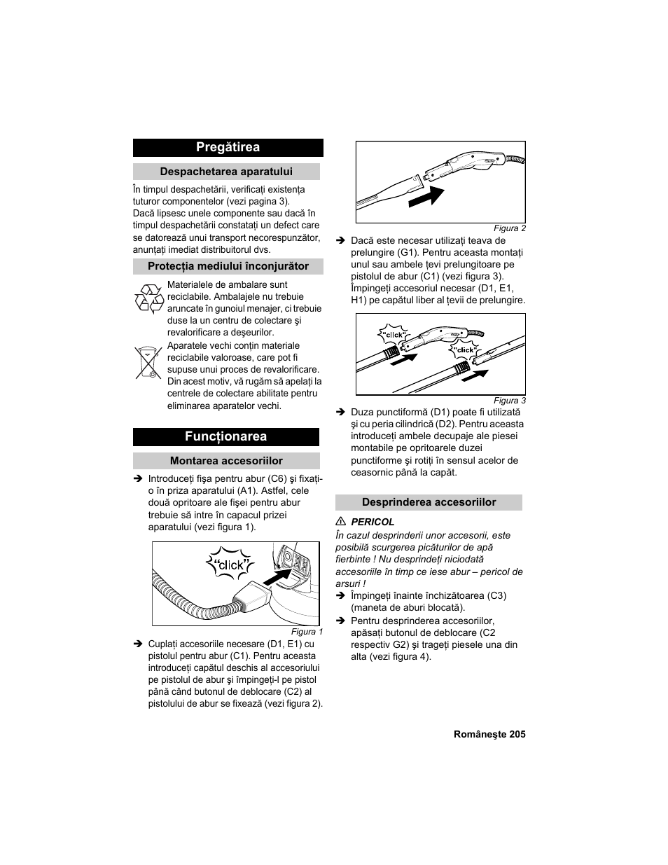 Pregătirea, Funcţionarea | Karcher HDC advanced User Manual | Page 205 / 302