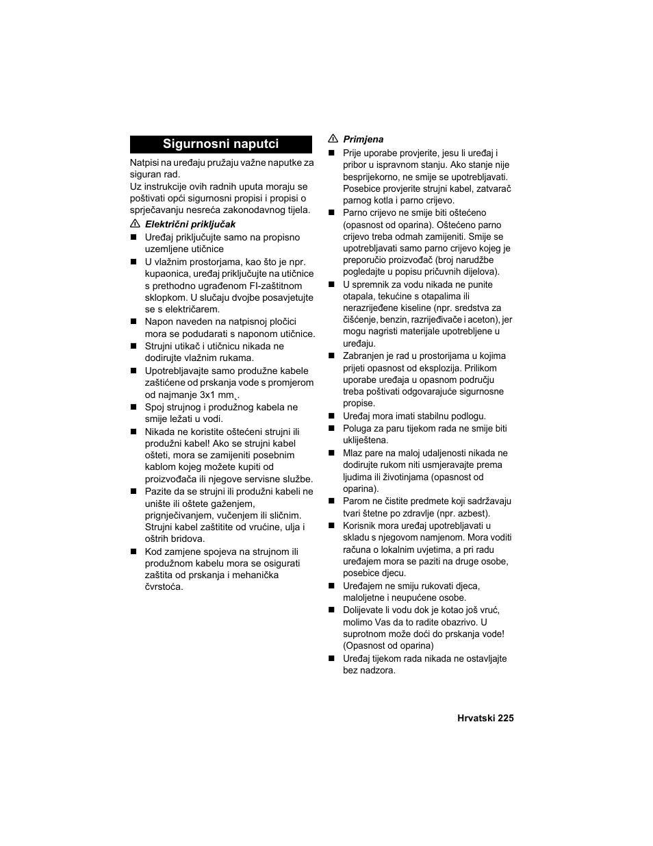 Sigurnosni naputci | Karcher HDC advanced User Manual | Page 225 / 302