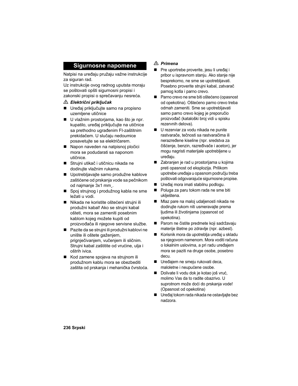 Sigurnosne napomene | Karcher HDC advanced User Manual | Page 236 / 302