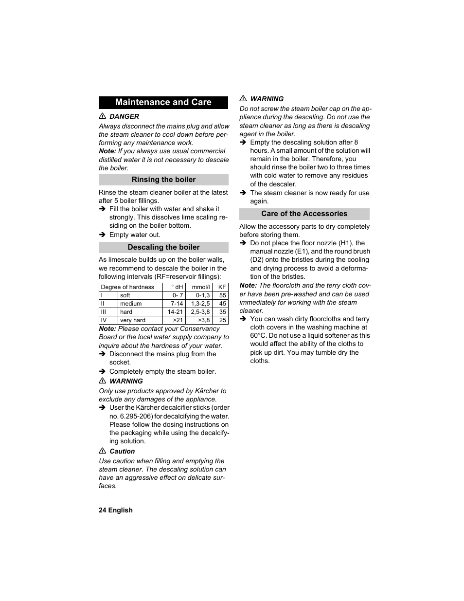 Maintenance and care | Karcher HDC advanced User Manual | Page 24 / 302