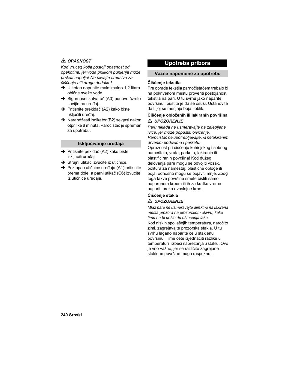 Upotreba pribora | Karcher HDC advanced User Manual | Page 240 / 302