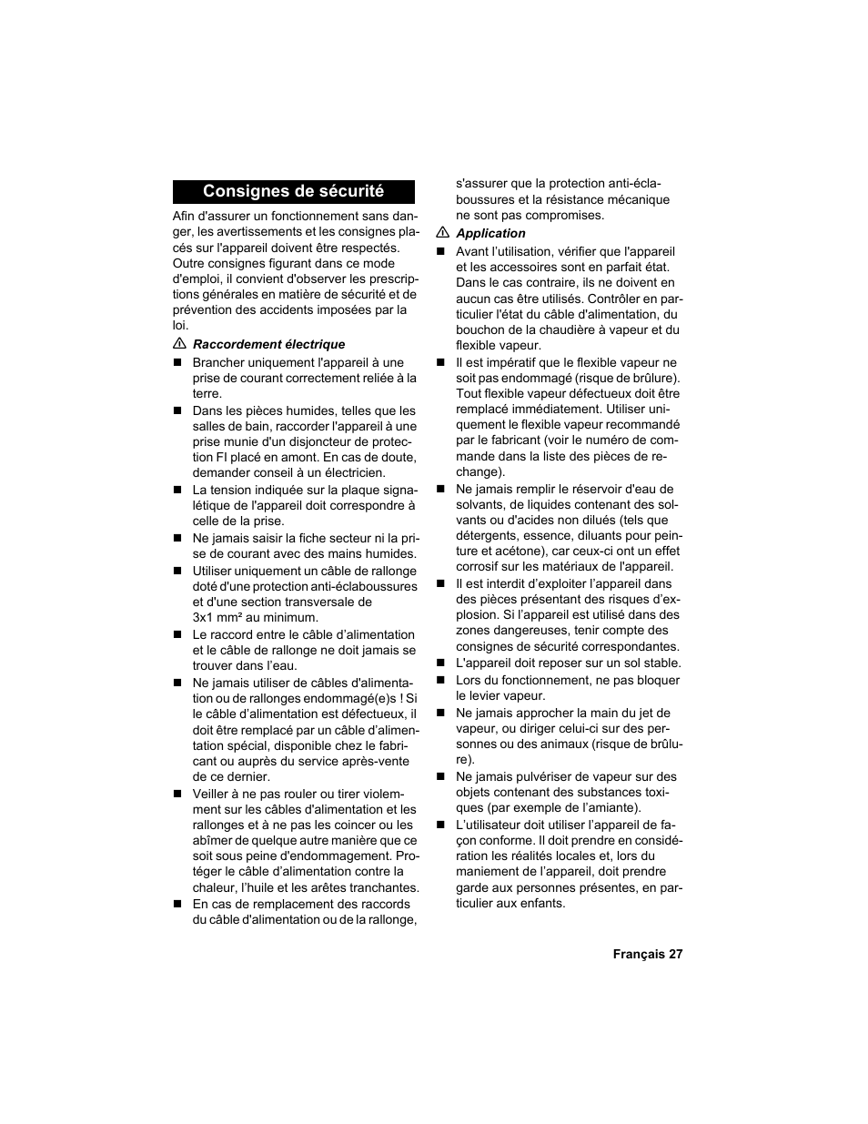 Consignes de sécurité | Karcher HDC advanced User Manual | Page 27 / 302