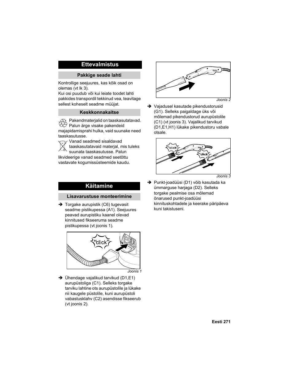 Ettevalmistus, Käitamine | Karcher HDC advanced User Manual | Page 271 / 302