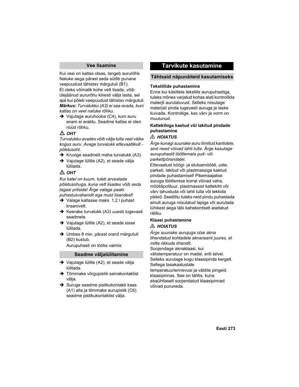 Tarvikute kasutamine | Karcher HDC advanced User Manual | Page 273 / 302