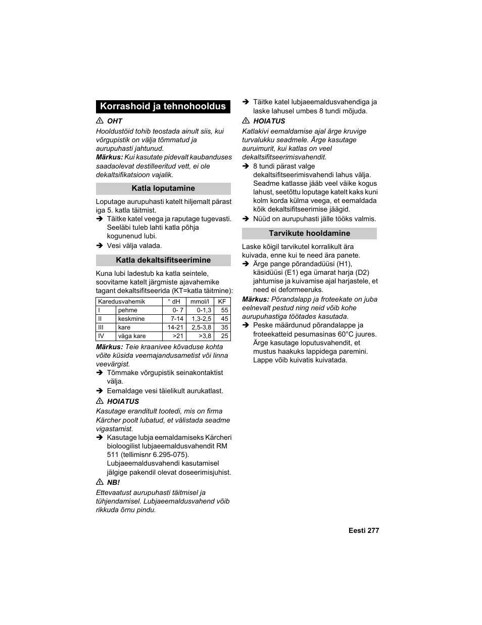 Korrashoid ja tehnohooldus | Karcher HDC advanced User Manual | Page 277 / 302