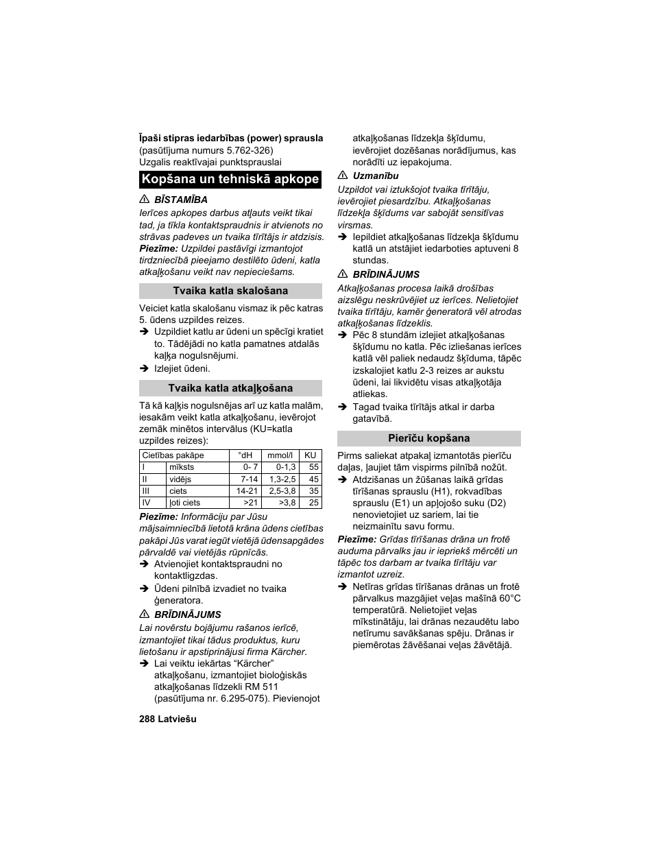 Kopšana un tehniskā apkope | Karcher HDC advanced User Manual | Page 288 / 302