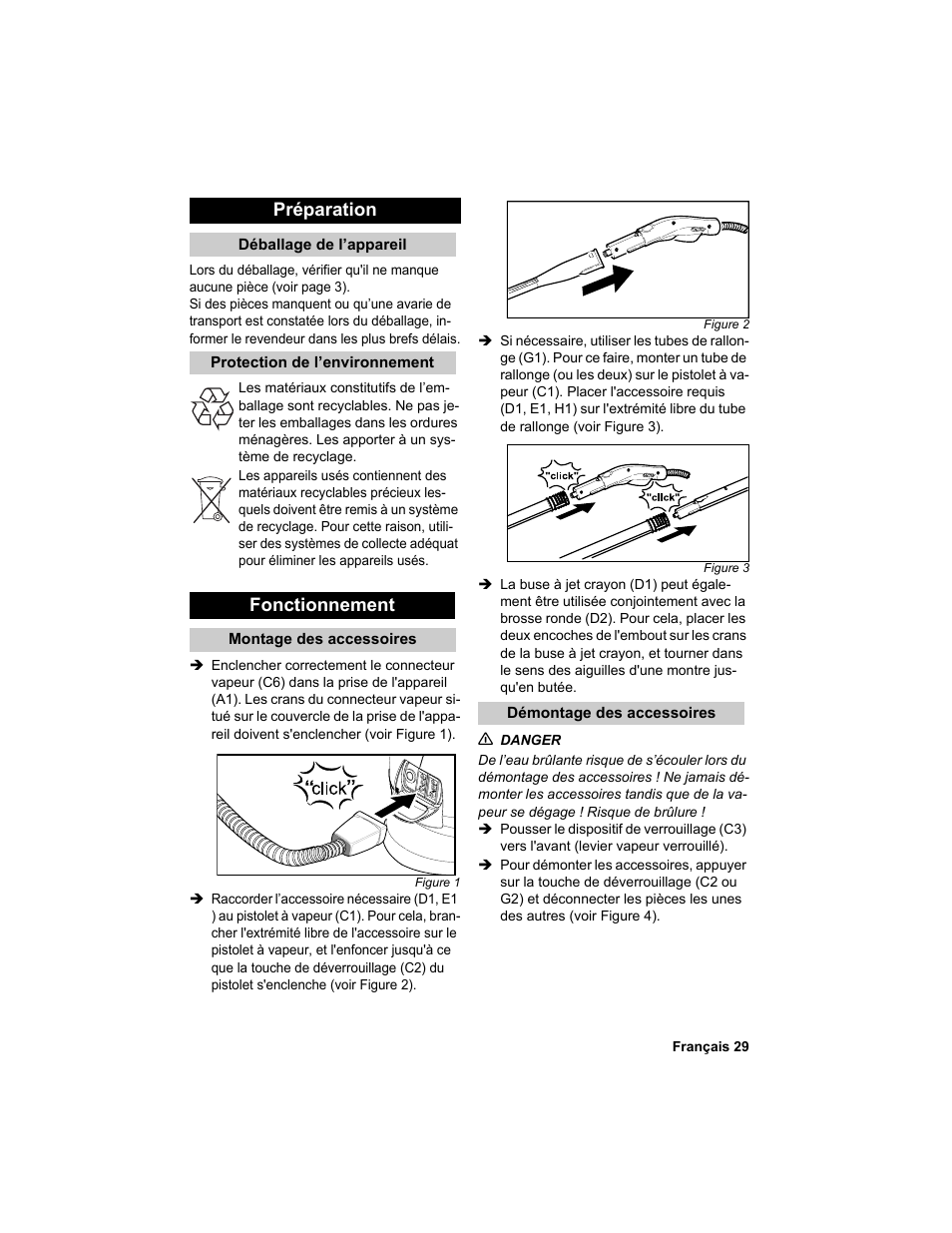 Préparation, Fonctionnement | Karcher HDC advanced User Manual | Page 29 / 302