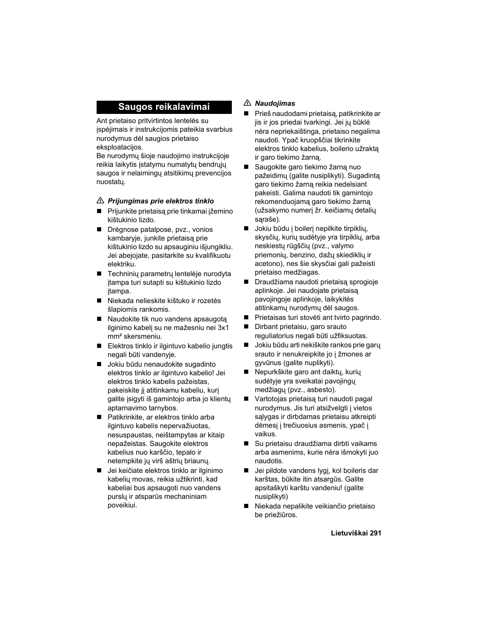 Saugos reikalavimai | Karcher HDC advanced User Manual | Page 291 / 302