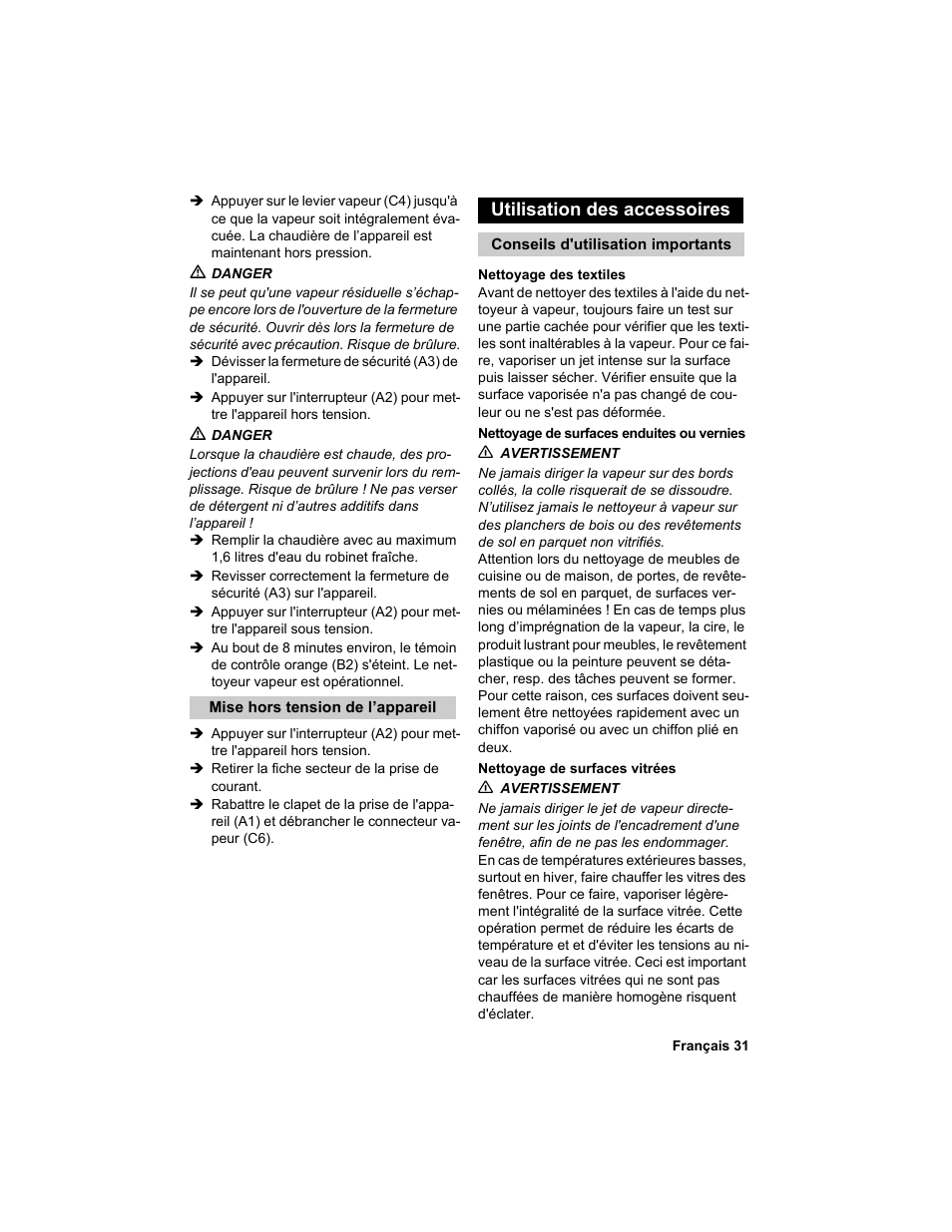 Utilisation des accessoires | Karcher HDC advanced User Manual | Page 31 / 302