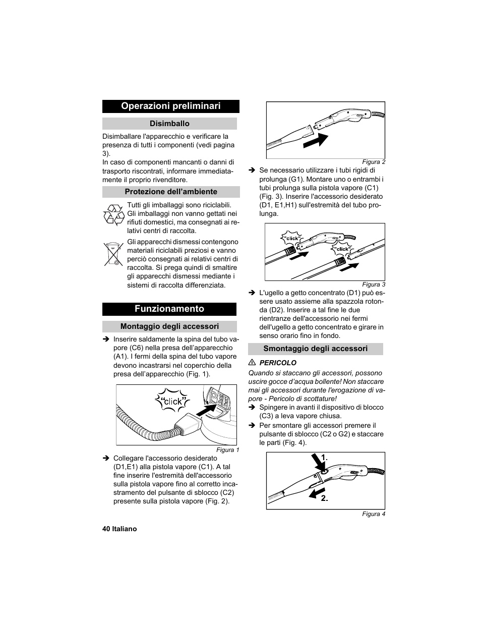 Operazioni preliminari, Funzionamento | Karcher HDC advanced User Manual | Page 40 / 302