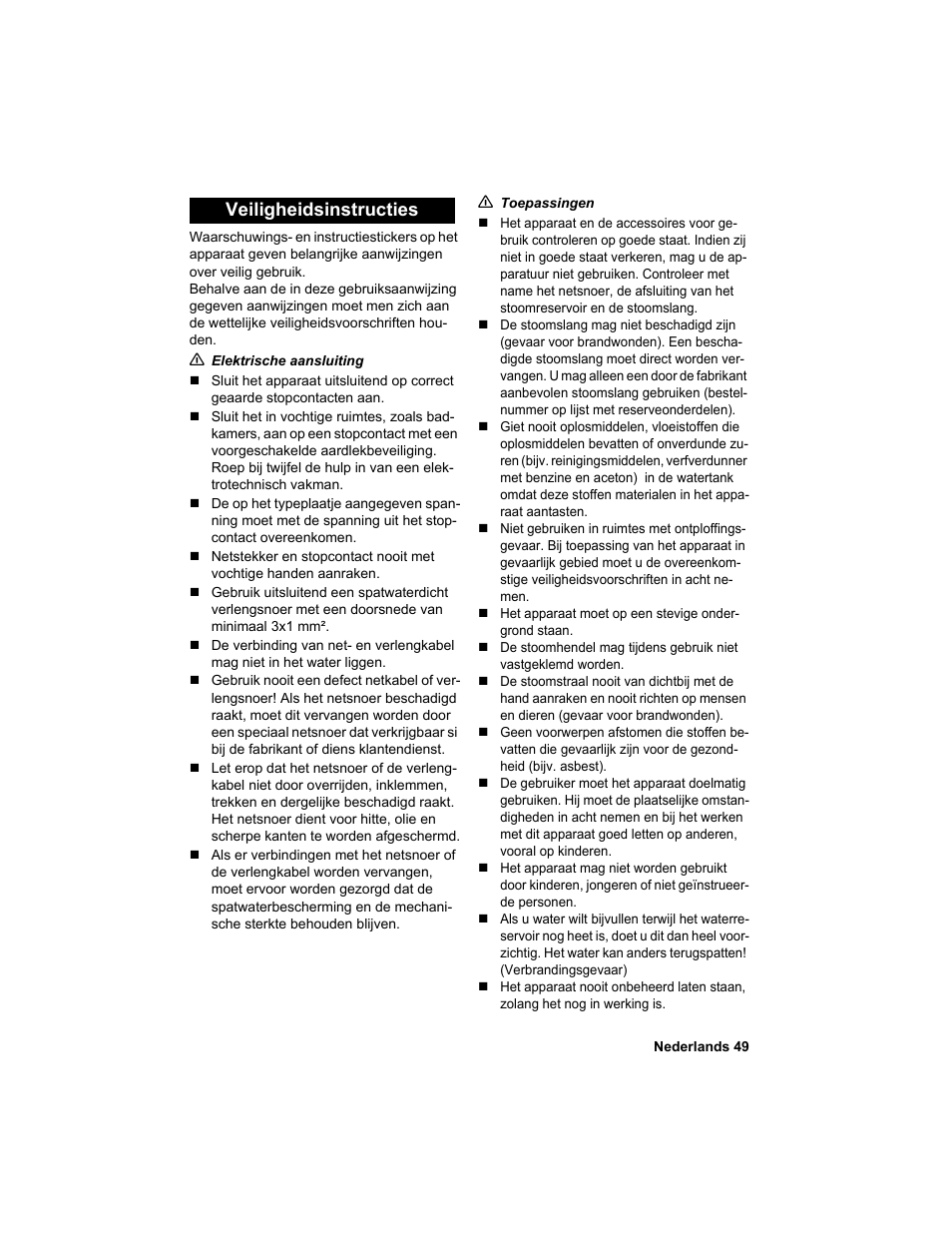 Veiligheidsinstructies | Karcher HDC advanced User Manual | Page 49 / 302