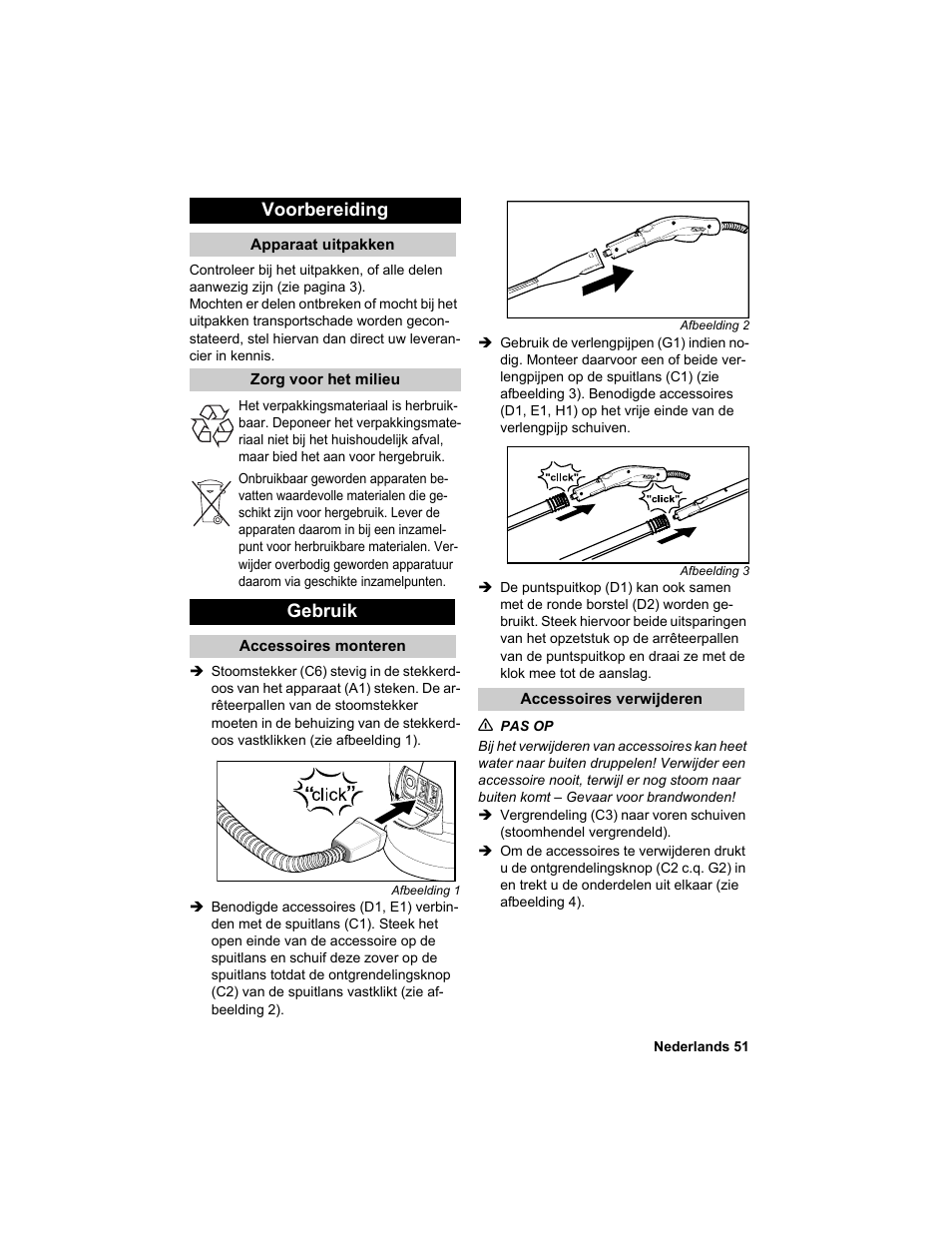 Voorbereiding, Gebruik | Karcher HDC advanced User Manual | Page 51 / 302