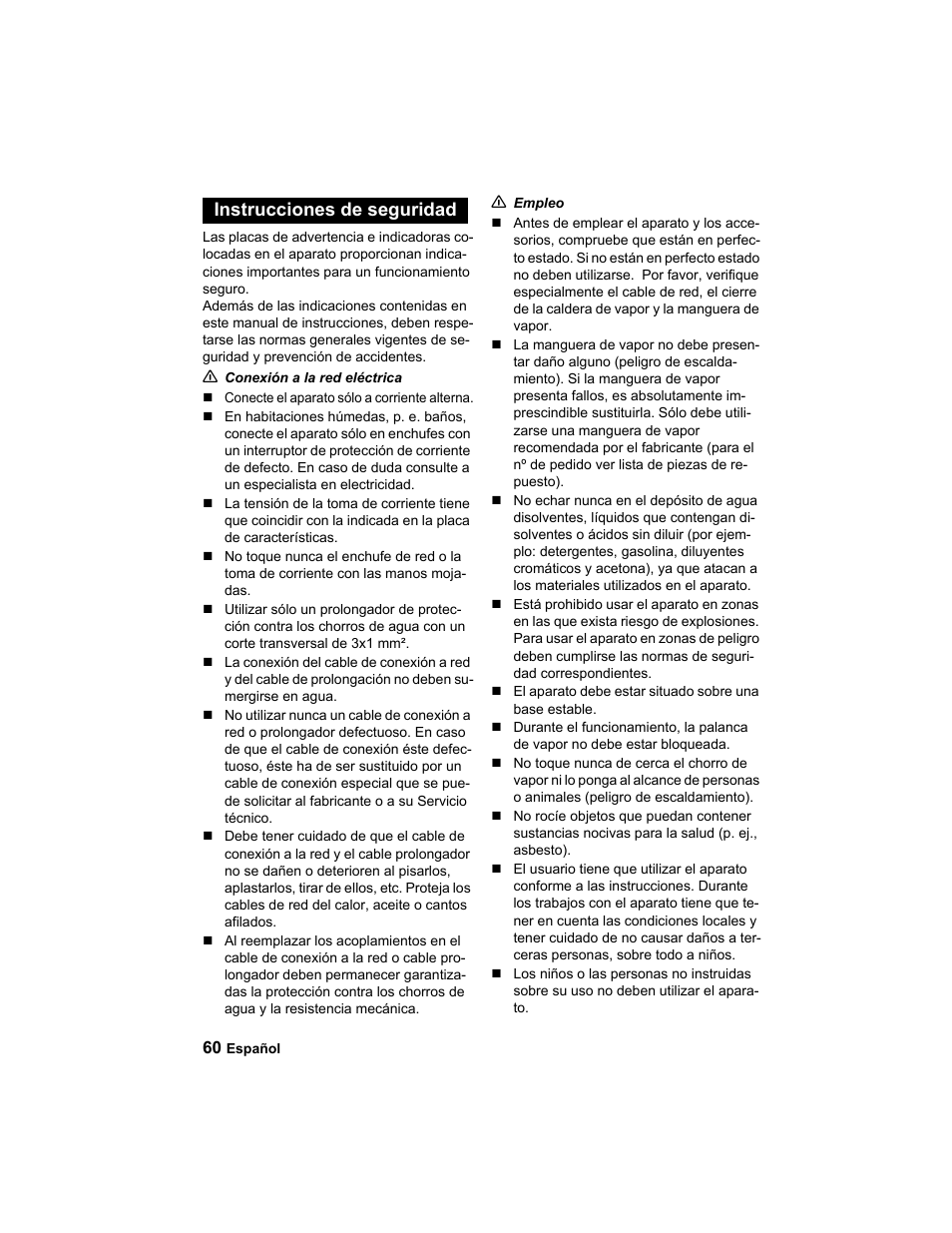 Instrucciones de seguridad | Karcher HDC advanced User Manual | Page 60 / 302