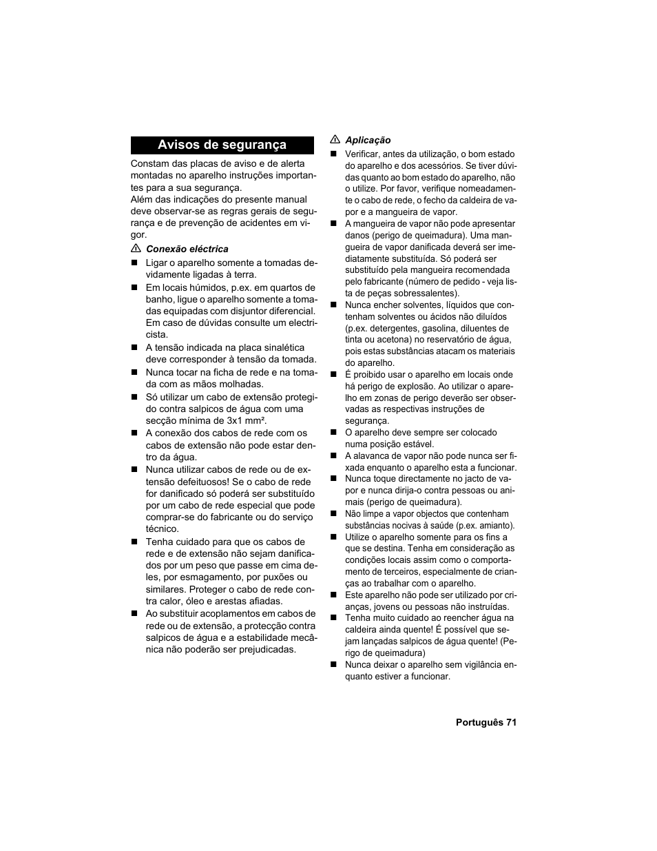 Avisos de segurança | Karcher HDC advanced User Manual | Page 71 / 302