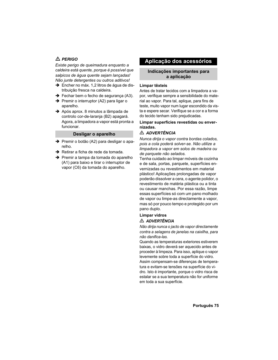 Aplicação dos acessórios | Karcher HDC advanced User Manual | Page 75 / 302