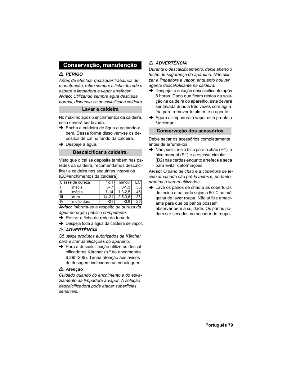 Conservação, manutenção | Karcher HDC advanced User Manual | Page 79 / 302