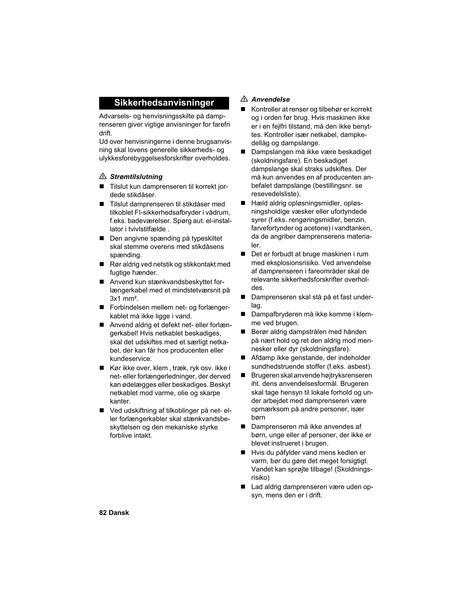 Sikkerhedsanvisninger | Karcher HDC advanced User Manual | Page 82 / 302