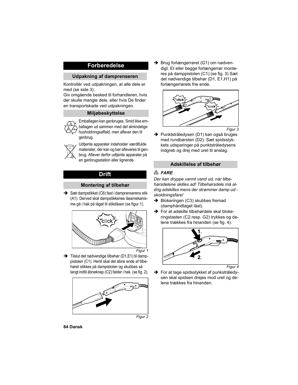 Forberedelse, Drift | Karcher HDC advanced User Manual | Page 84 / 302