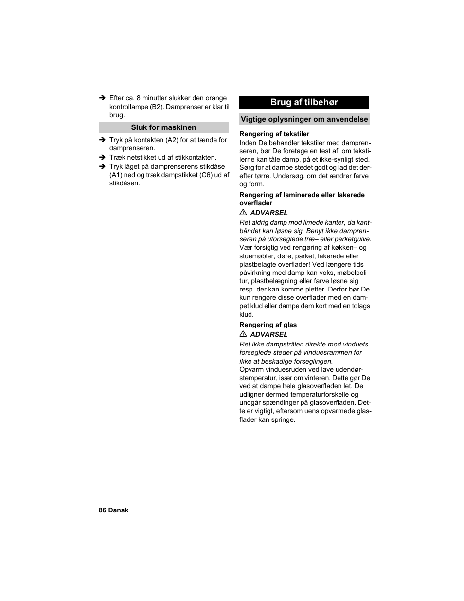 Brug af tilbehør | Karcher HDC advanced User Manual | Page 86 / 302