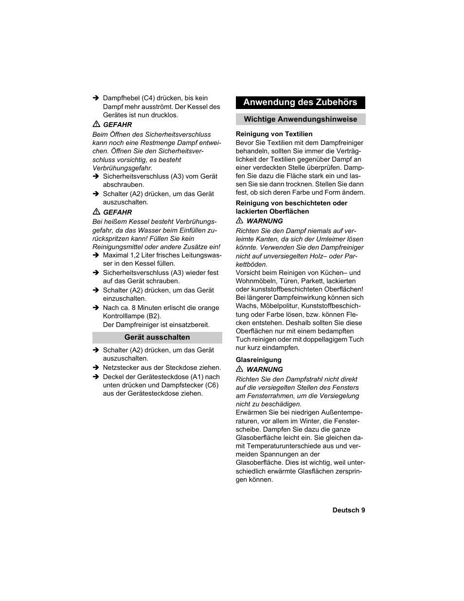 Anwendung des zubehörs | Karcher HDC advanced User Manual | Page 9 / 302