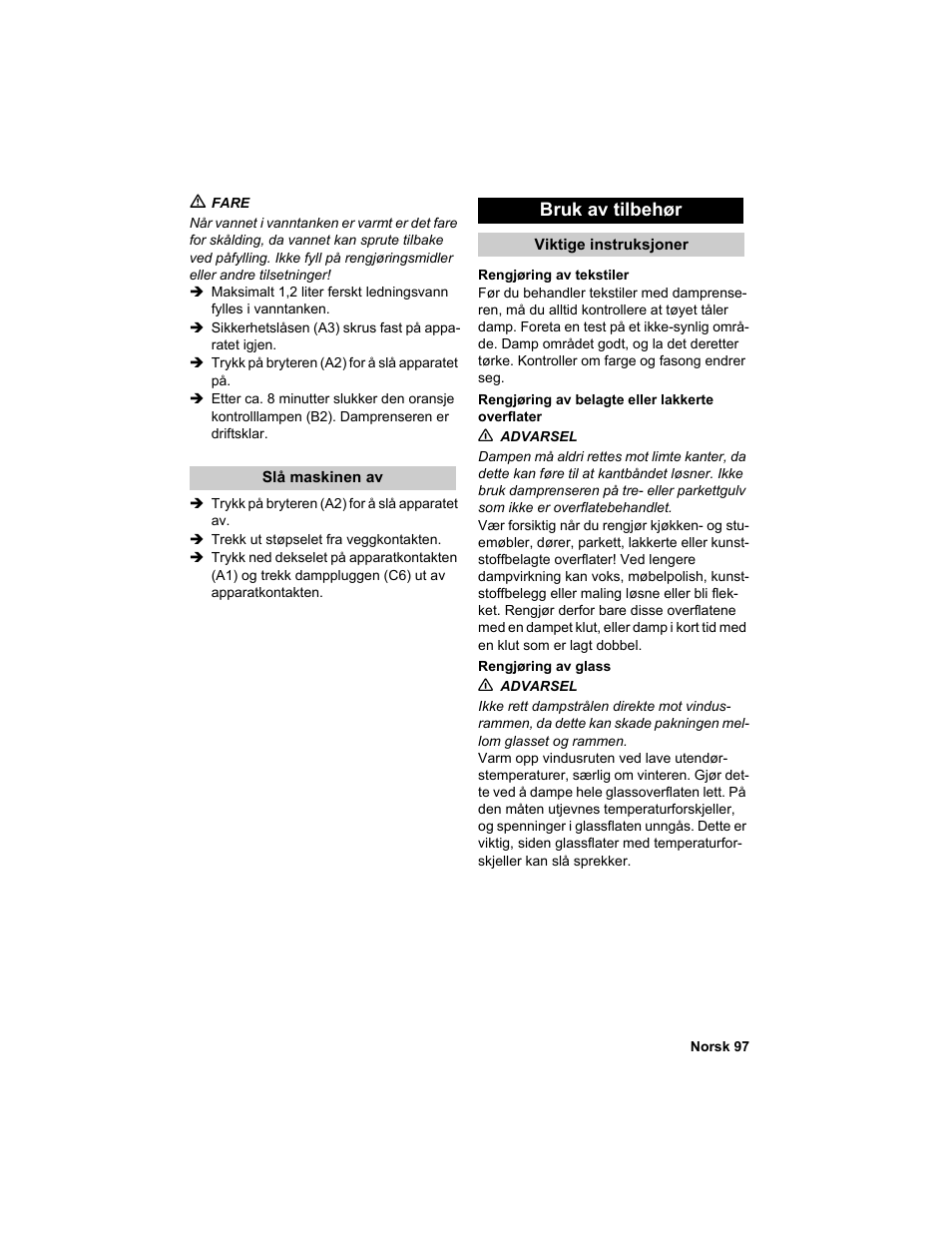 Bruk av tilbehør | Karcher HDC advanced User Manual | Page 97 / 302