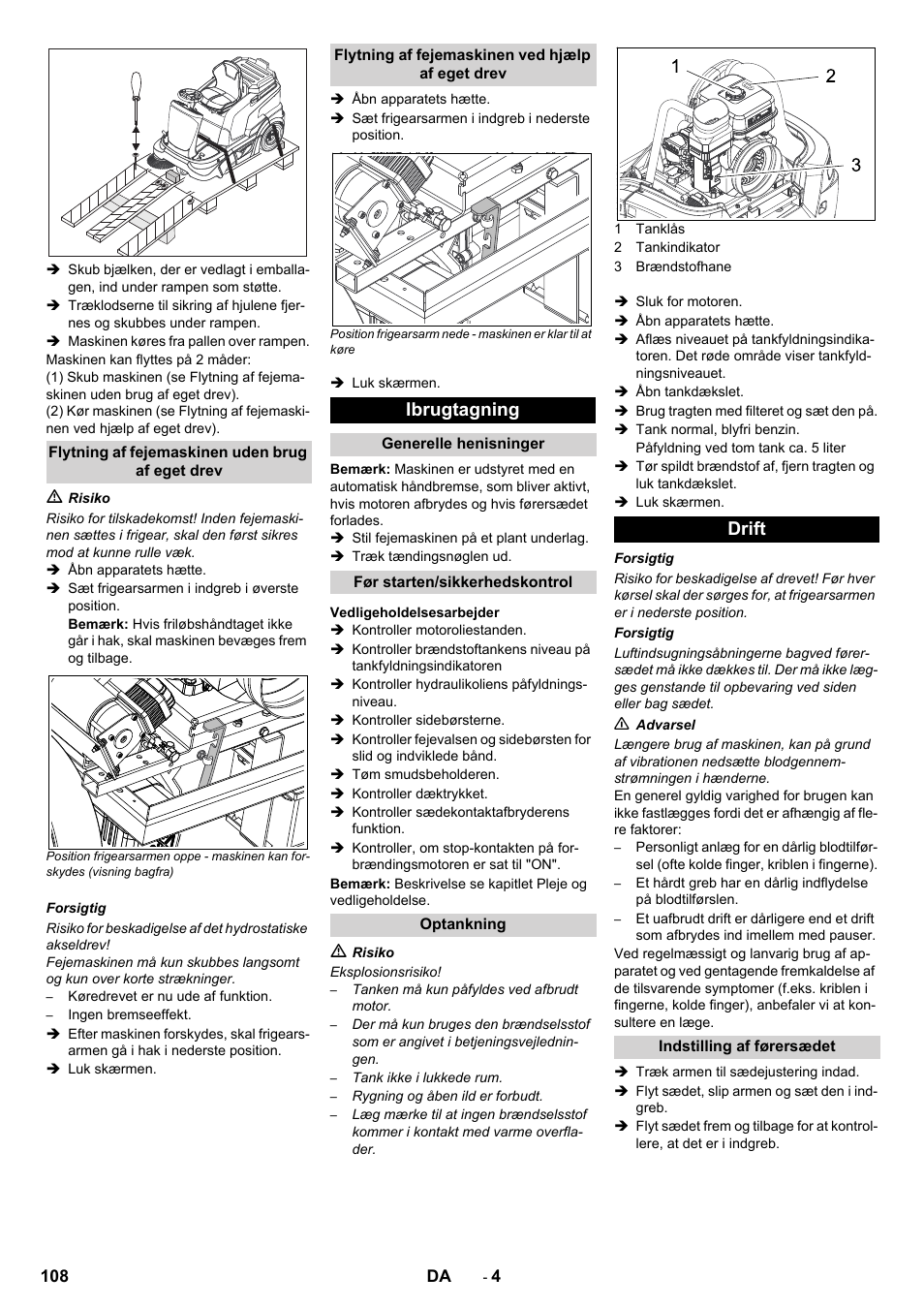 Ibrugtagning, Drift | Karcher KM 90-60 R P Advanced User Manual | Page 108 / 397